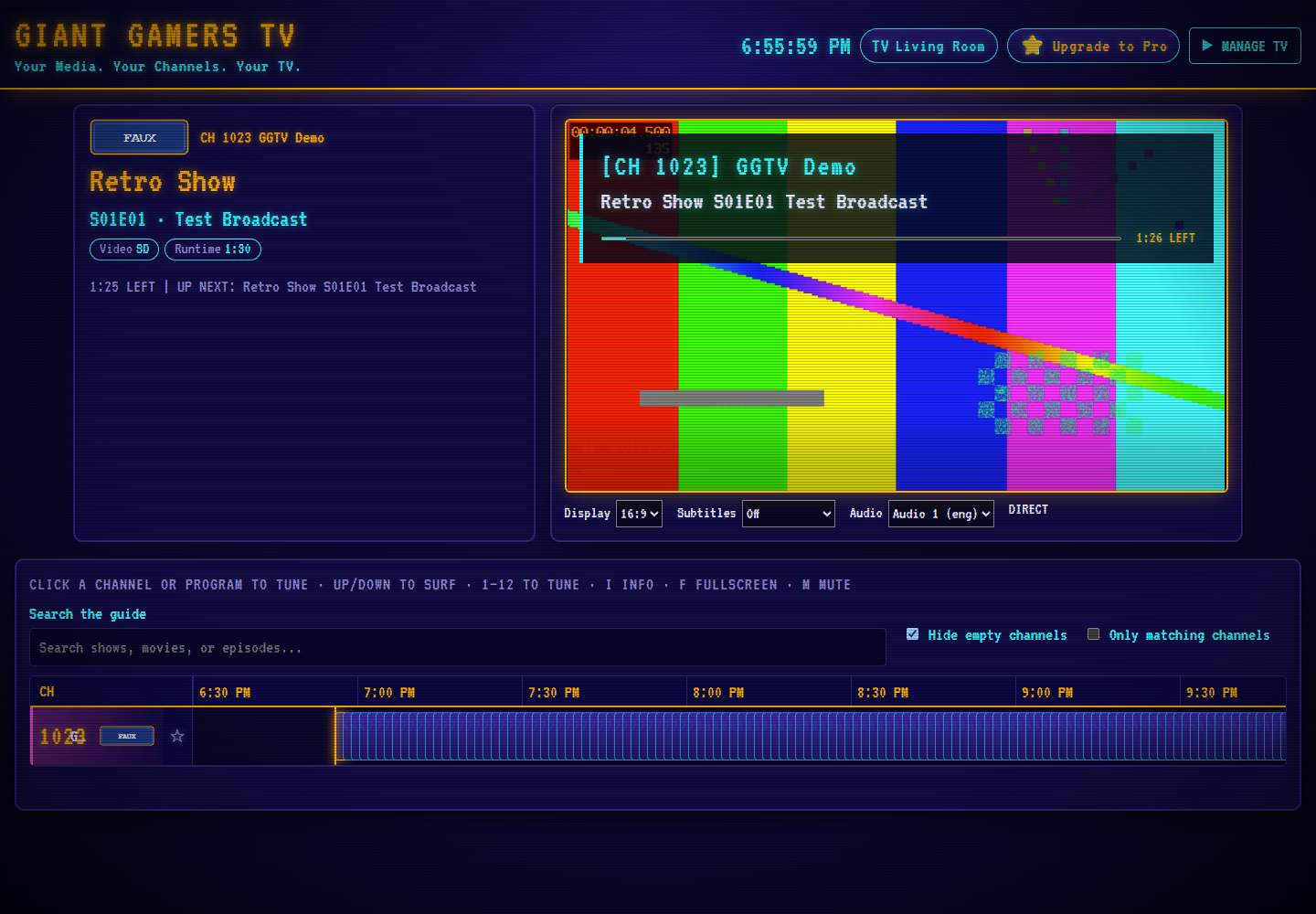 Actual GGTV release candidate showing its guide and local test broadcast